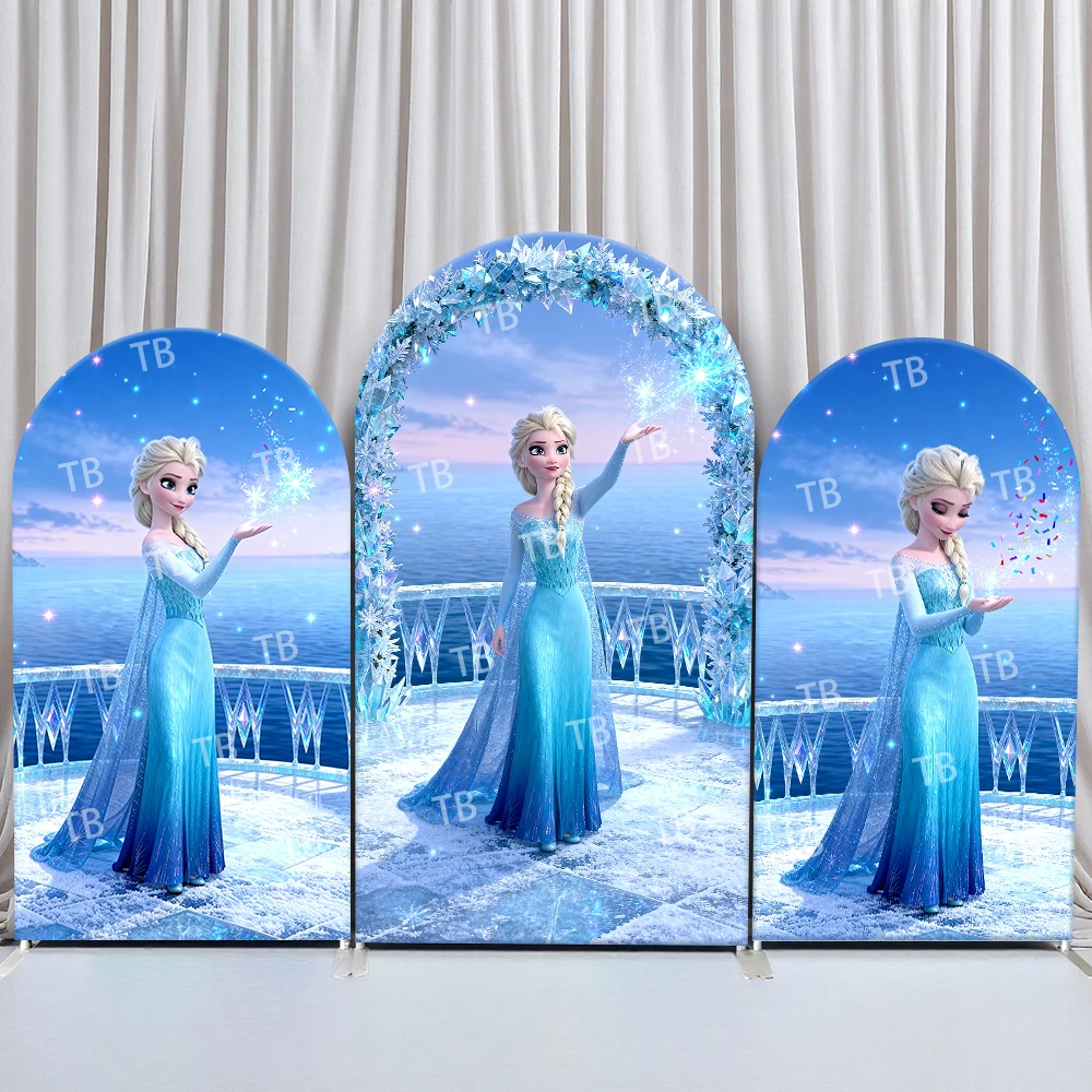 

TB Frozen Arch Backdrop Cover Ice Balcony Magic Crystal Decor Theme with Elsa for Kids Birthday & Baby Shower Photo Booth