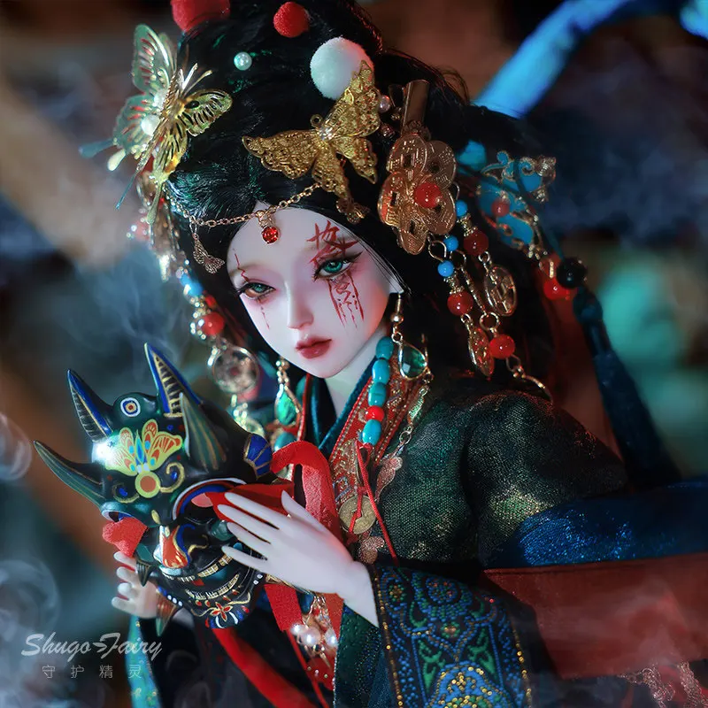 Muñeca Bjd Original de Estilo Antiguo, Máscara de Cuatro Partes Estilo Cultura Nanzhi Nuo, Humanoide SD Hecha a Mano, Maquillaje Puramente Artesanal