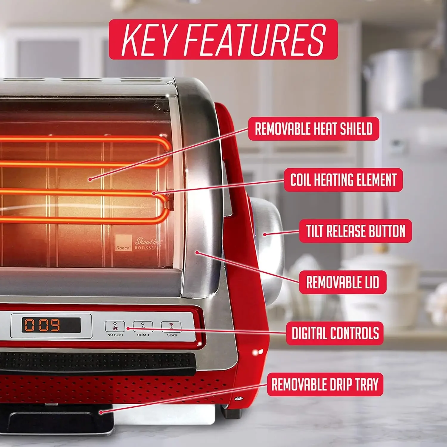 Showtime EZ-Store Large Capacity Rotisserie & BBQ Oven, Digital Controls, Compact Storage, Perfect Preset Rotation Speed, Self-B