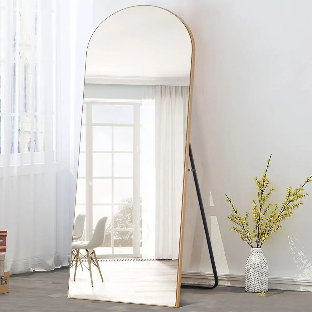 Arched Full Length Mirror Wall Floor Mirror with Stand High Definition Shatterproof Glass Wooden Frame Bedroom Bathroom Living