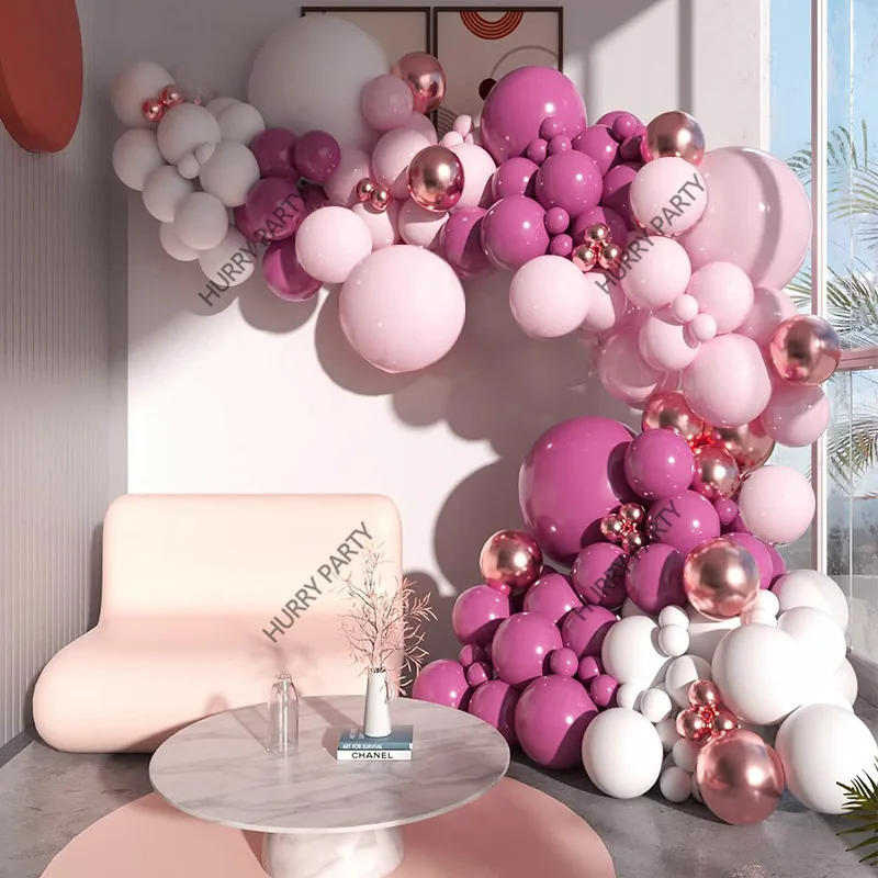 138PCS Baby Shower Girl Happy Birthday Party Decoration Balloon Garland Arch Kit Retro Pink Balloon For Wedding Party Decoration