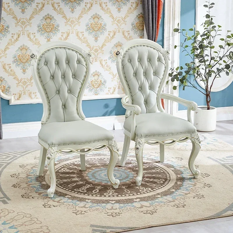 European Luxury Dining Chair Solid Wood Leather Modern Romantic Wedding Chairs Comfortable Design Comfy Muebles Home Furniture