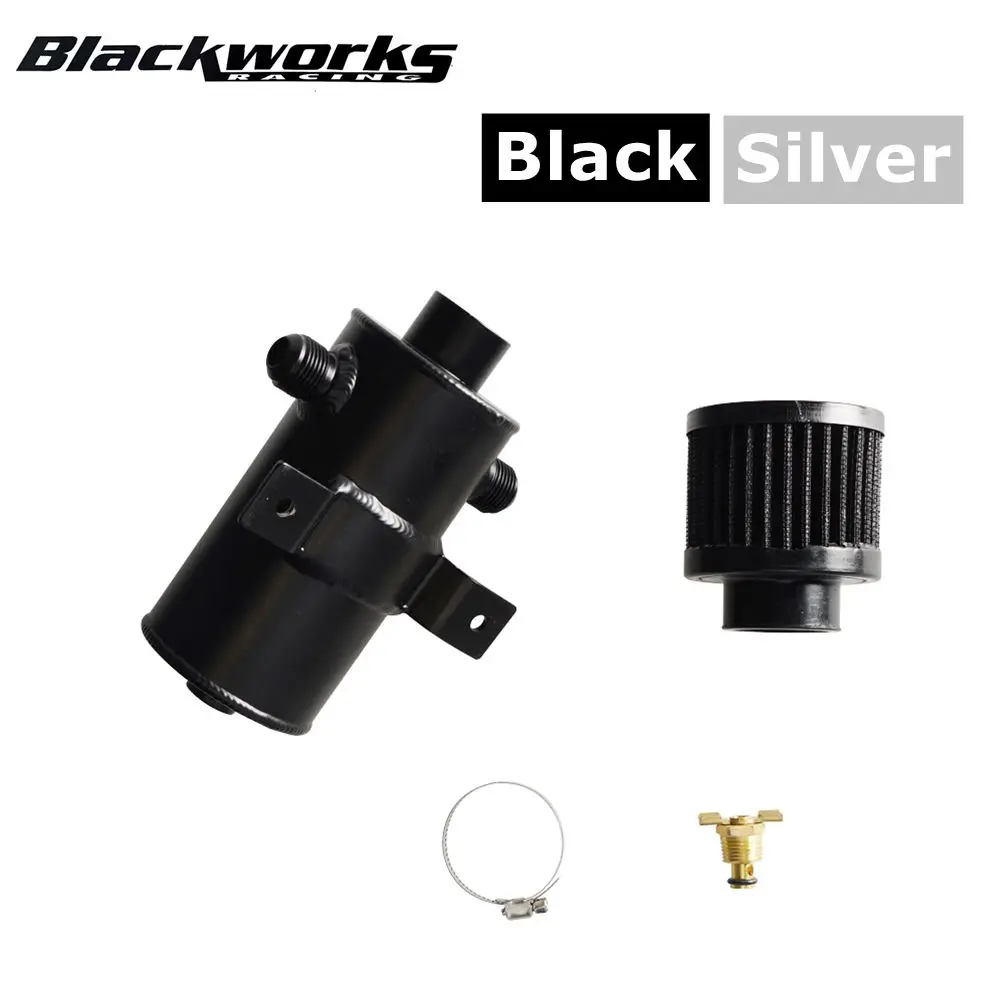 750ml Oil Catch Can Exhaust Reservoir Tank with Breather Filter 3-AN10 Port Baffled Reservoir Black Silver Fuel Tank OCC-1062