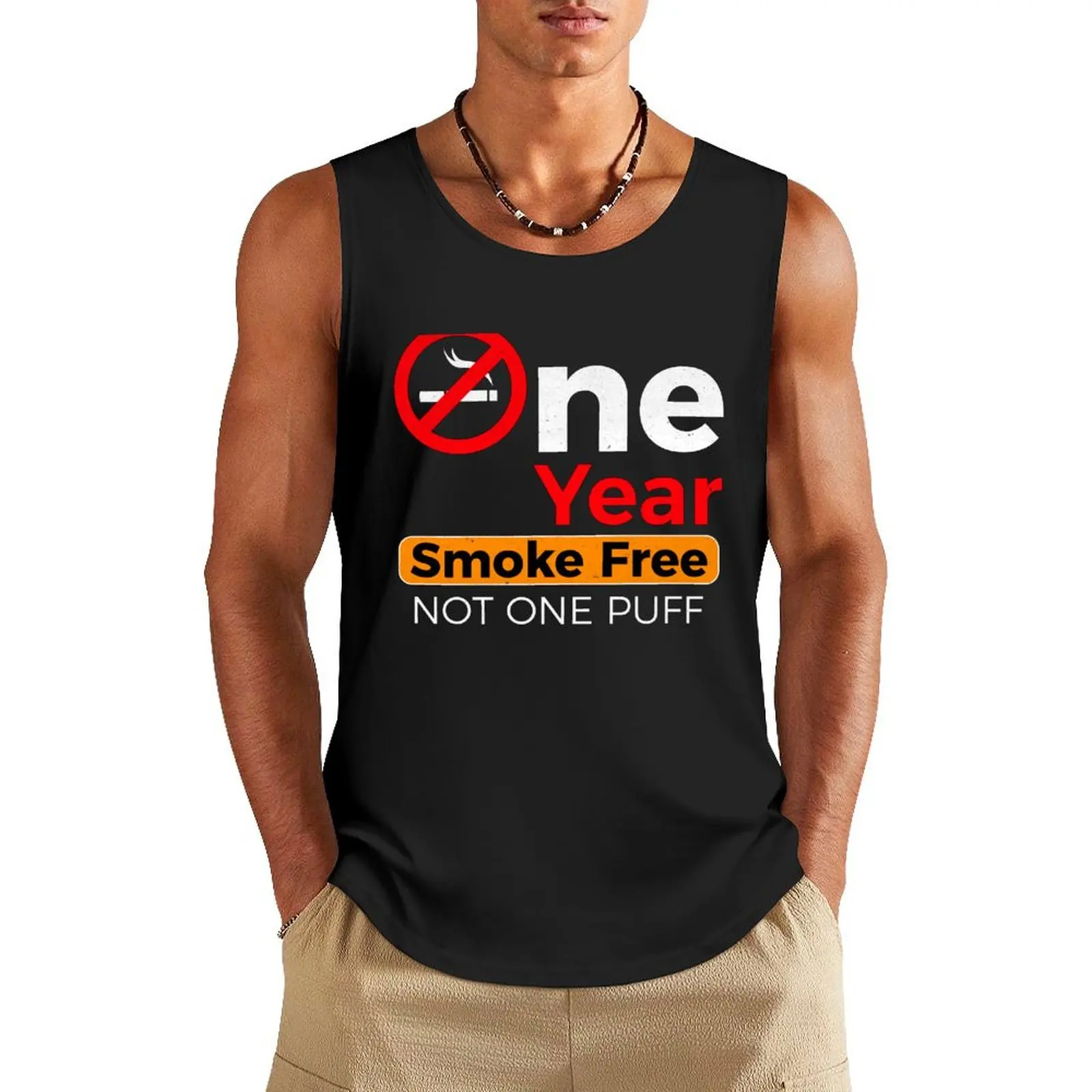 

One Year Smoke Free Anniversary Celebration Gift Tank Top Sleeveless top summer clothes Men's t-shirt Men's gym clothing