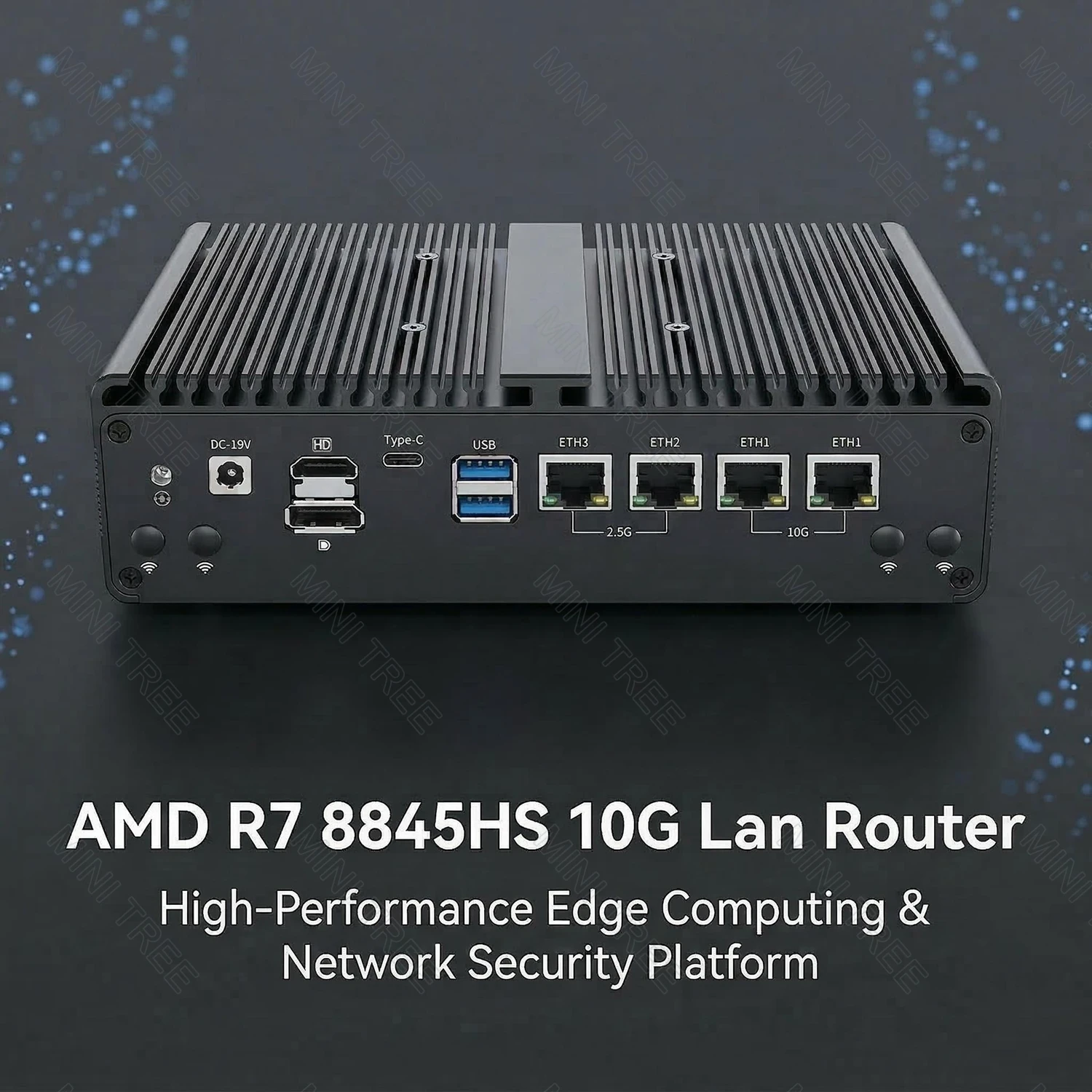 

Безвентиляторный промышленный сервер AMD R7 8845HS R5 7640HS с портами 10G+2.5G для периферийных вычислений/вычислений ИИ/сетевой безопасности, 4xM.2 4G