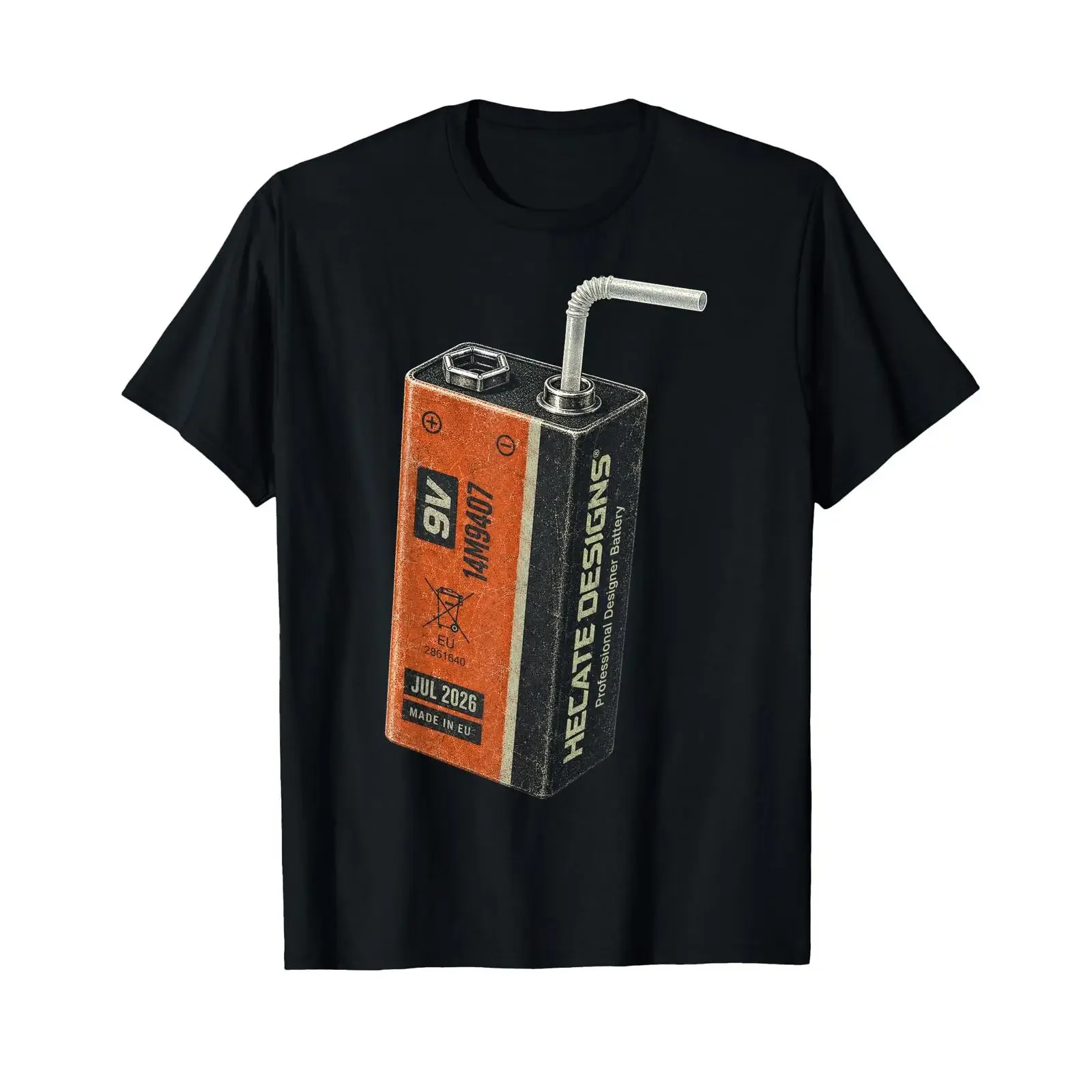 9V Battery Juice Box Symbolism Urban Streetwear Metal Y2K T Shirt vintage Washed Slightly Stretched Versatile Unisex fashion