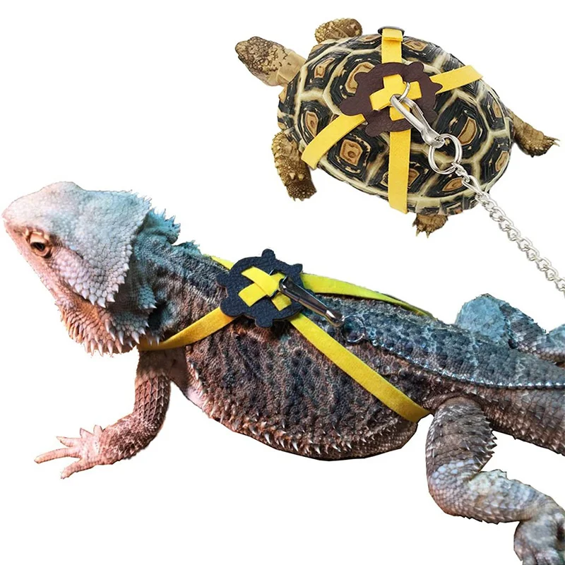 Turtle Lizard Pet Collar with Leash Bell Chameleon Guinea Pig Small Pet Outdoor Activity Reptile Traction Rope- Upgraded Version