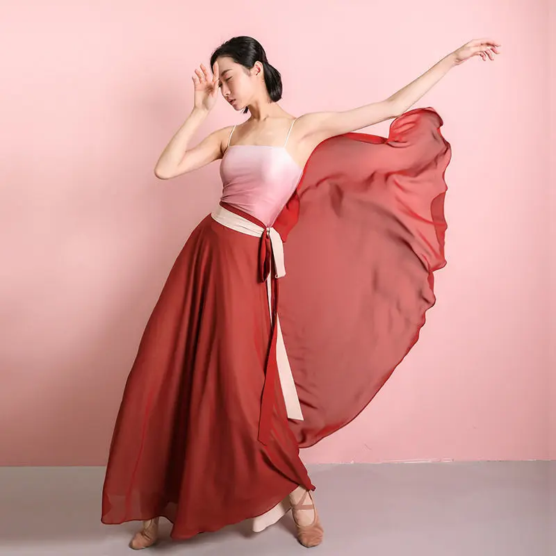 720 Degrees Bellydance Skirt Double-sided Chiffon Dance Long Skirt High-waisted Splicing Skirt Belly Dance Outfit