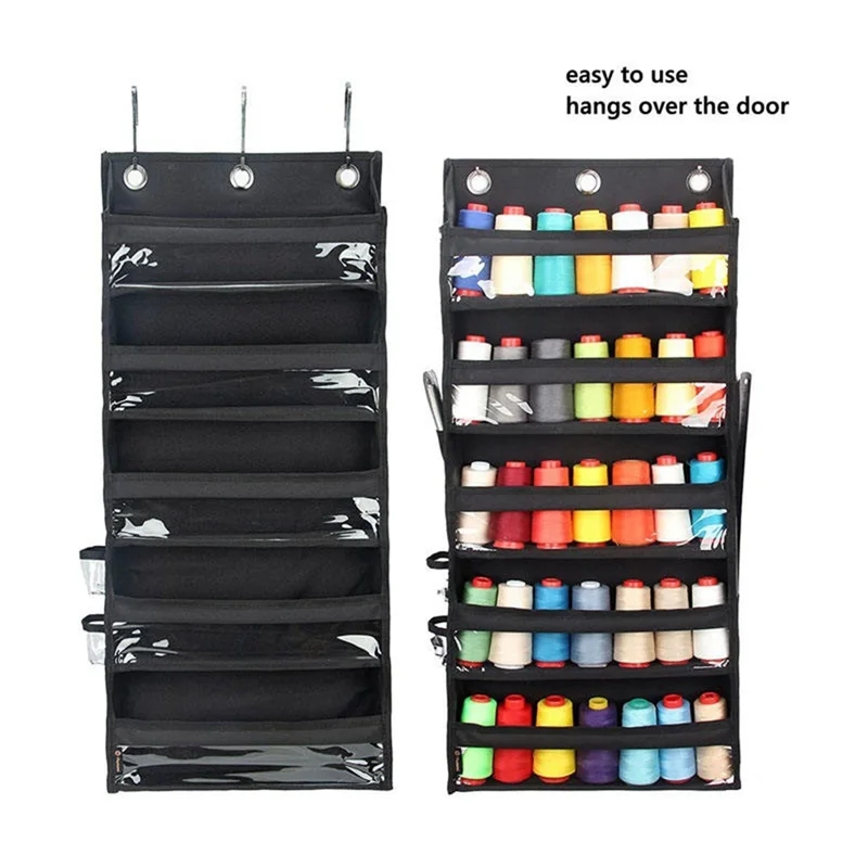 منظم تخزين غزل MOPHE، 5 طبقات فوق الباب، حقيبة كروشيه معلقة مع جيوب عميقة شفافة