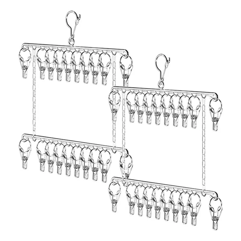 

2 шт. двухслойная металлическая вешалка для носков, сушилка для белья из нержавеющей стали, для сушки обуви, носков, бюстгальтеров, шляп