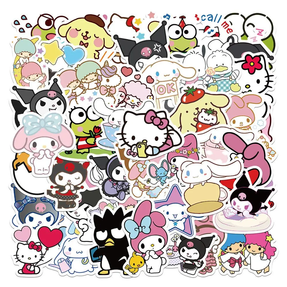 100 Sheets Cartoon Anime Sanrio  Stickers Kuromi Melody Cinnamoroll  Waterproof Sticker Lovely Decorate Hand Accounting