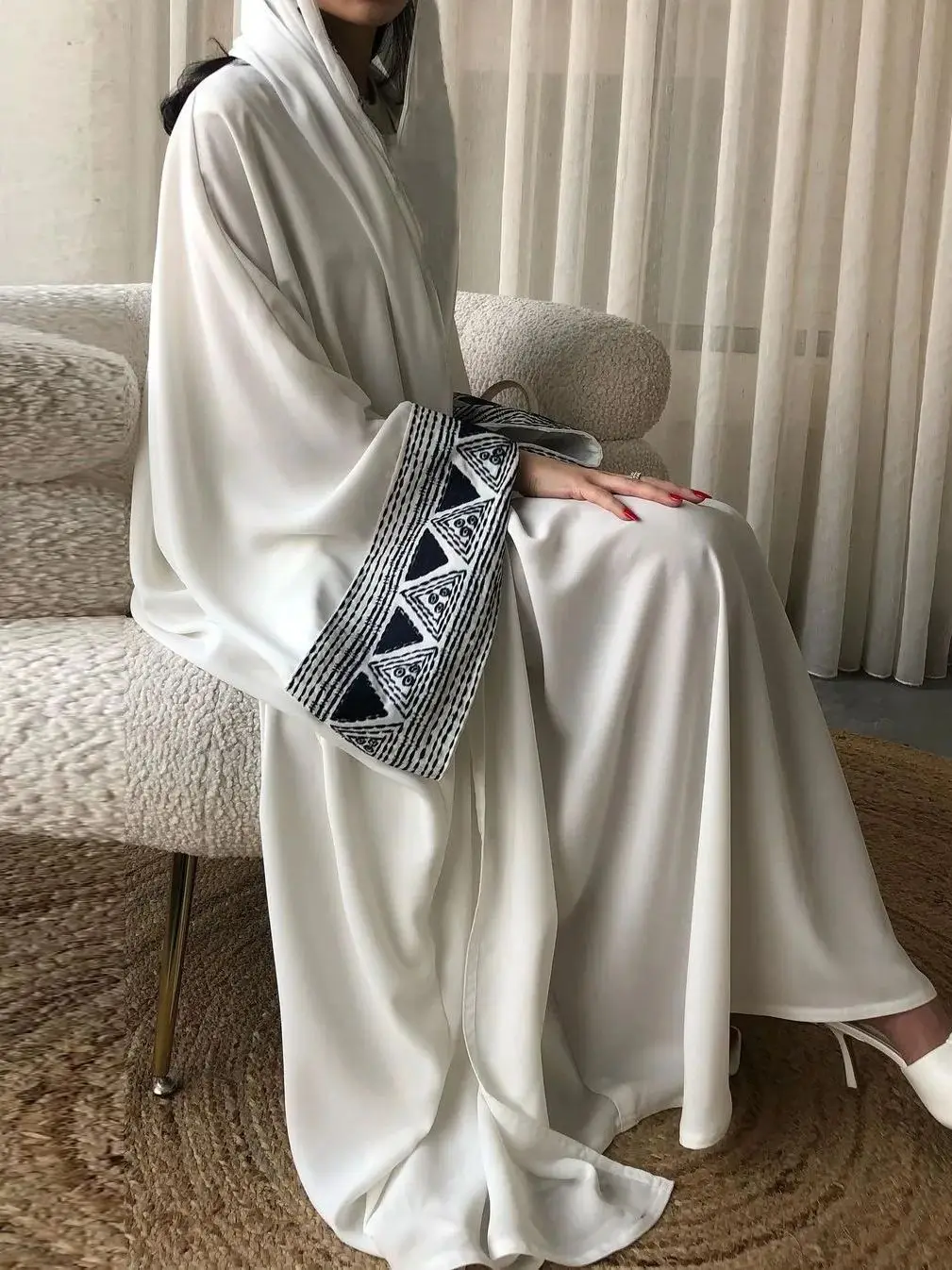 Fashion Embroidery Kimono Oversized Muslim Robe abaya syari female full length Silky Muslim abaya Worship Service abayas wy2004