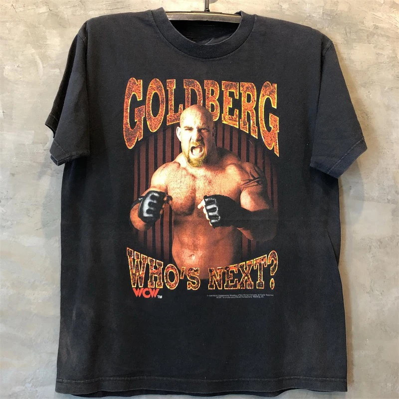 Goldberg Goldberg WWF Wrestler Portrait Ruffian Handsome Vintage Trend Short Sleeve American Texture T-shirt