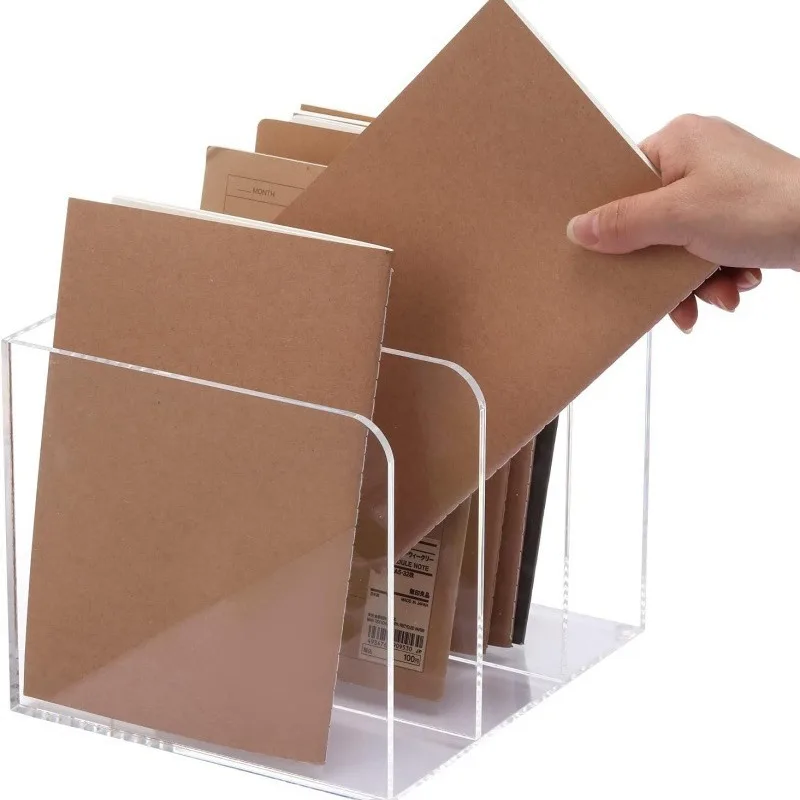 Clear Acrylic Office Desk Book Organizer with 3 Vertical Spaces One-Piece Magazine Rack & File Holder B5 Size 1 Pack