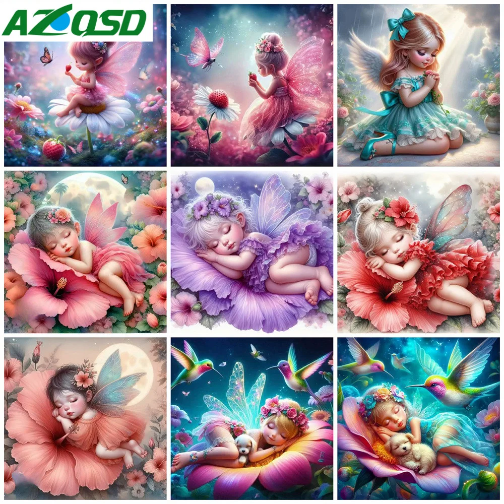 AZQSD 5D Diamond Painting Portrait Girl Embroidery Fairy Rhinestone Pictures Diy Embroidery Flower New Kit Home Decoration