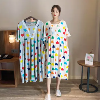 150kg tamanho grande solto casa vestido feminino verão gelo seda camisola estilo japonês com decote em v doce manga curta pijamas grávidas