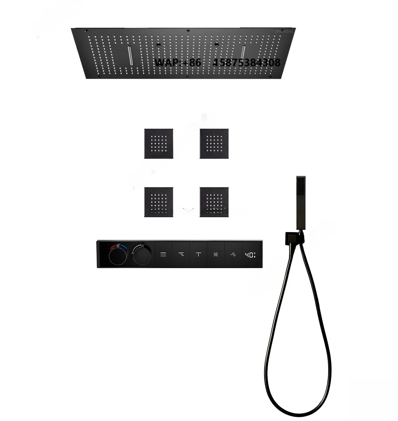 Luxury Matte Black 400*800 MM Ceiling Rain Waterfall Mist Thermostatic Temperature Display Shower Set with Body Jet