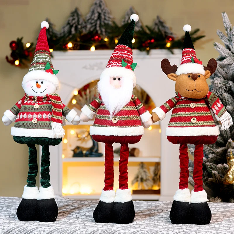 New Christmas Telescopic Doll Decorations, Christmas Striped Decorations, Elderly People, Snowman, Elk