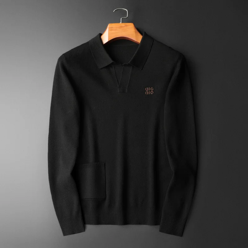 

Мужская зимняя вязаная шерстяная рубашка с вышивкой, с открытым воротником, модная, повседневная, с длинным рукавом, теплая, дышащая