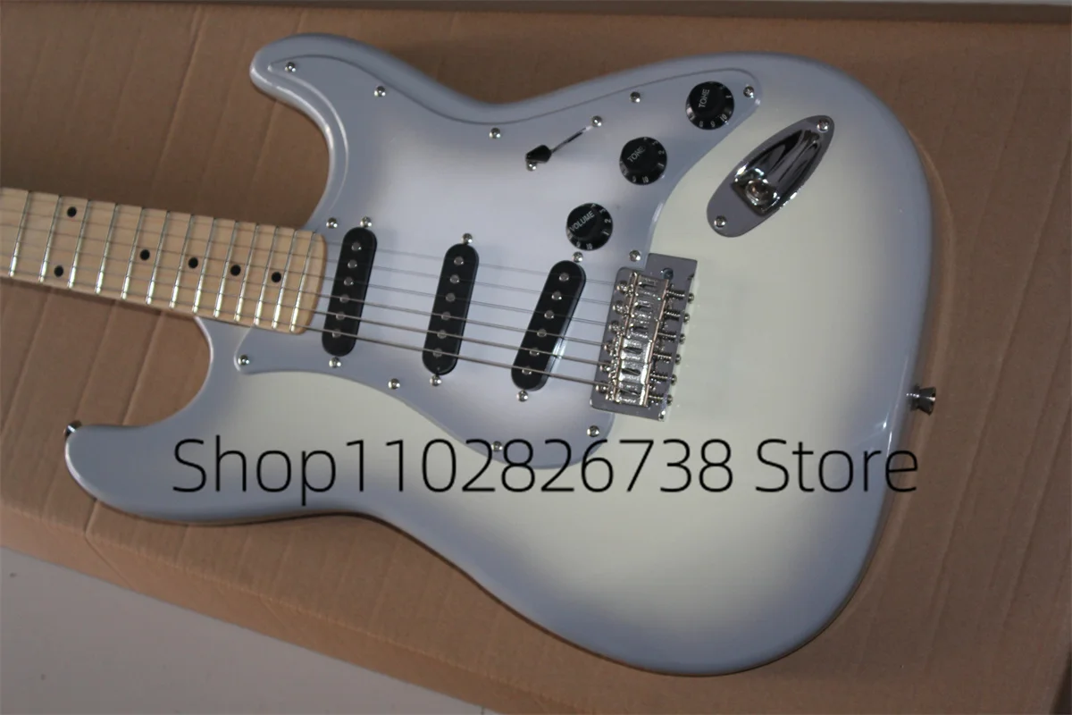 Classic Light Gray Electric Guitar Stra Guitar Maple Neck SSH Pickups White Guard Marked Bridge Factory Custom