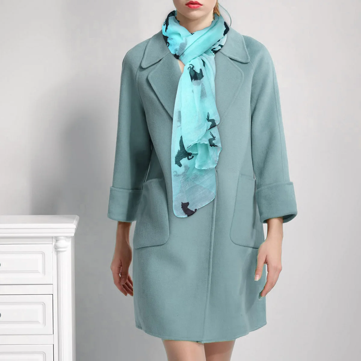 

1Pcs Women Running Horse Voile Large Size Scarf Shawl Blue 180x110cm Soft Thin Long Voile Scarf Wrap Summer Sun Block Autumn