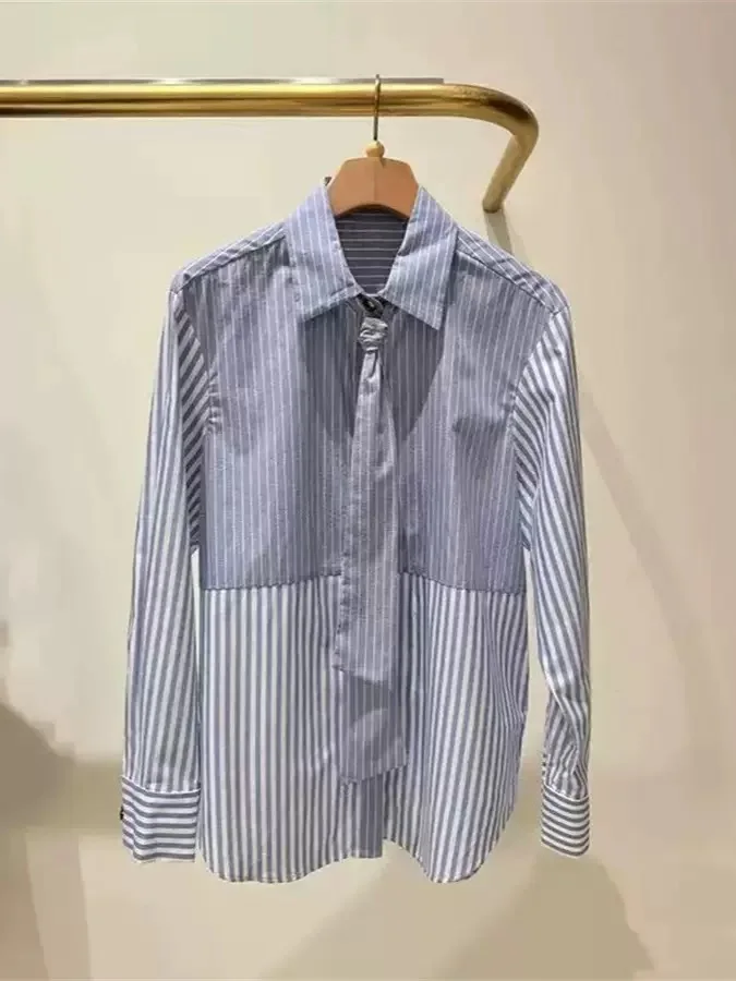 M Home أوائل الخريف 2025 كلية Sle مخطط المرقعة زر واحد طويل Sve فضفاض التخسيس الأعلى للنساء #1