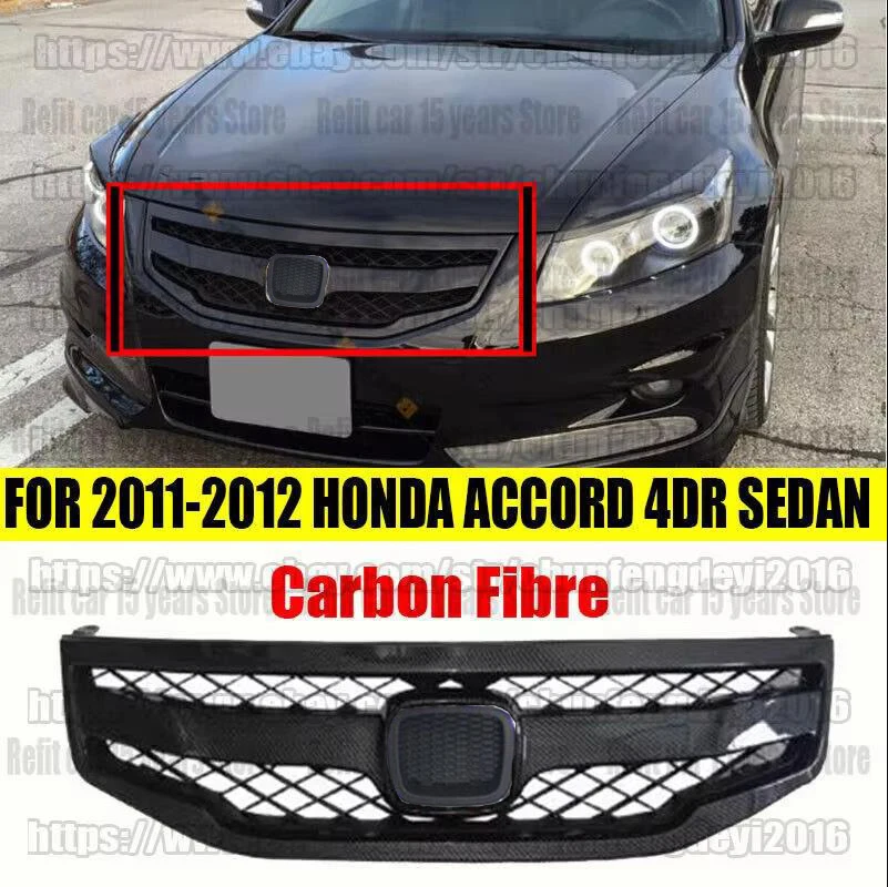 For Honda Accord 2011-2012 8.5th Gen 4dr Sedan carbon fiber style Front Grille Trim car assecories