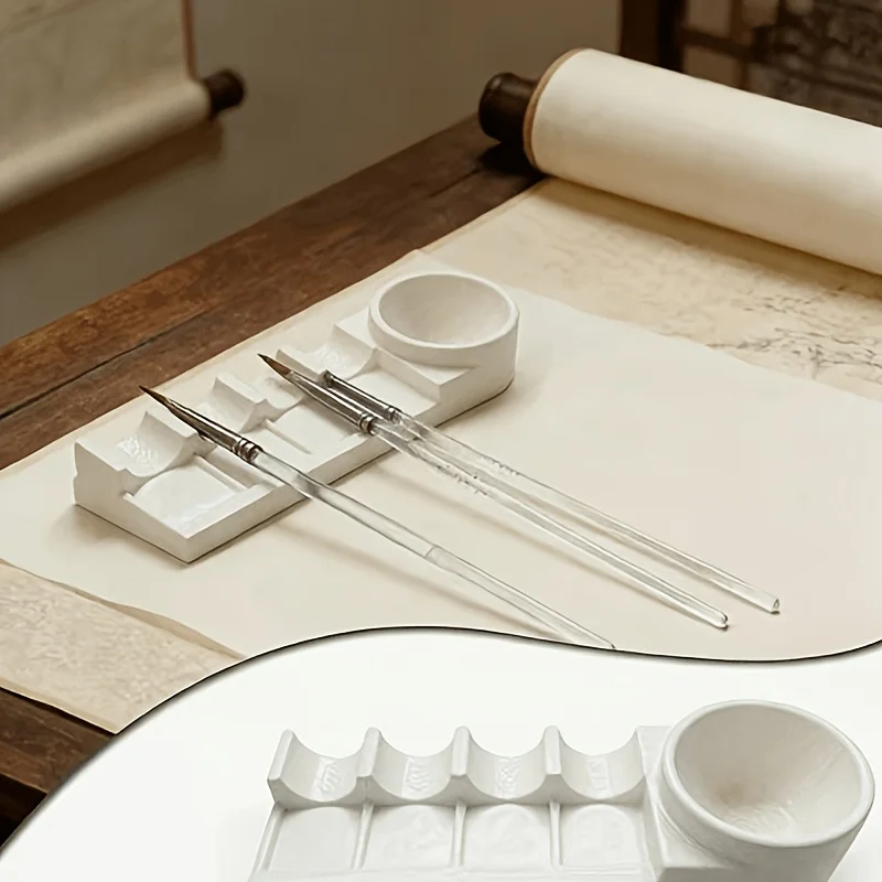 4 Slot Art Brush Holder Drip Tray Small Cleaning Water Cup To Collect Paint Drips Allow Quick Brush Cleaning Plastic Ink Stone
