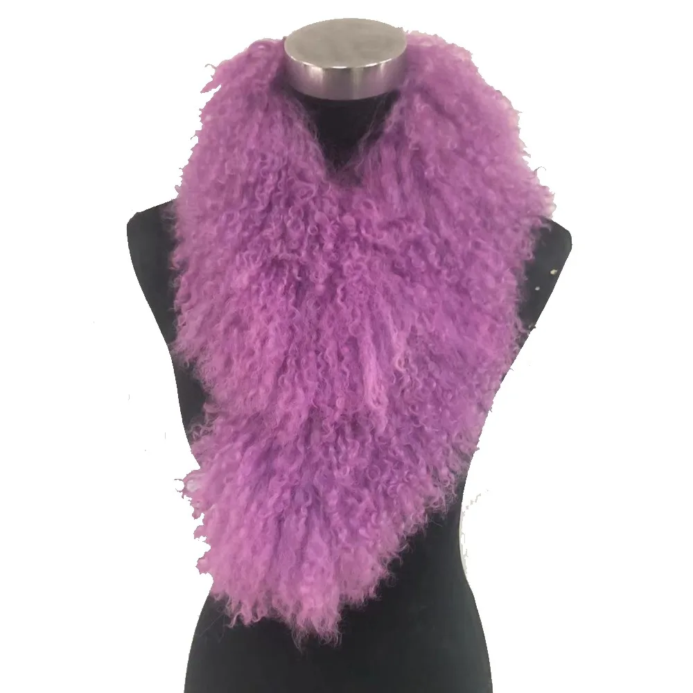 Single Side Fur Curly Real Mongolian Lamb Fur Scarf CX-S-88