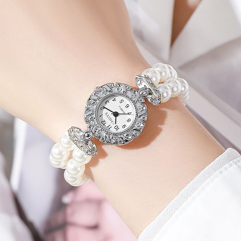 Women Watch Simulated Pearl Luxury Elegant Wrist Band Bracelet Jewelry Gifts Lady Elastic Watch Band