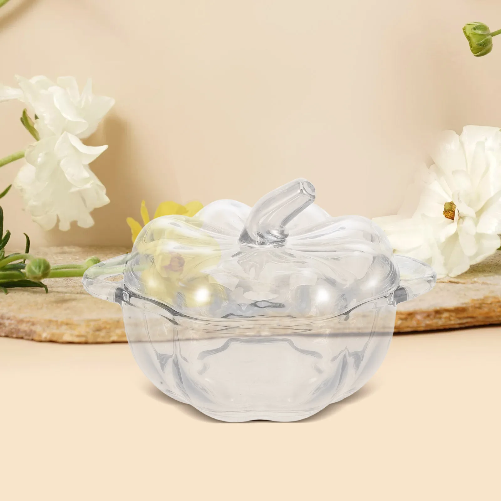 

12.5cm Glass Pumpkin Jar with Lid Candy Storage Bowl European Style Decorative Container for Cookies Tea Sugar Kitchen Home