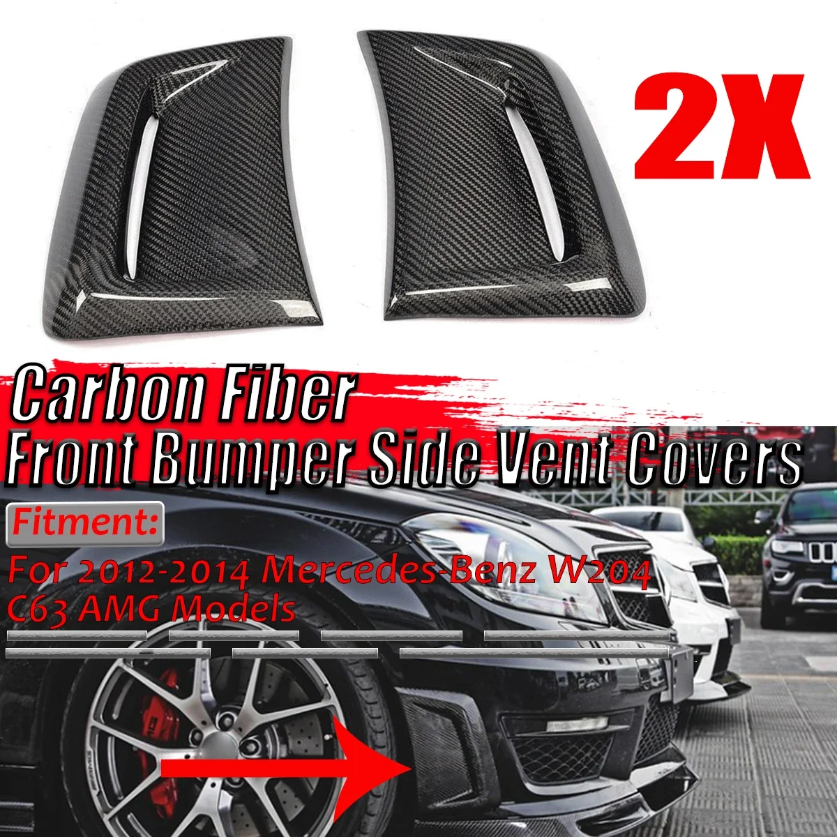 

1Pair Car Carbon Fiber Side Air Insert Vent Cover Trim Cover Side Vent Sticker for Benz W204 C63 for AMG 2012-2014 Exterior Part