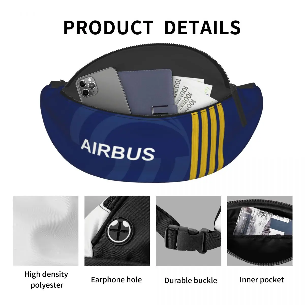 Airbus Fighter Pilot Fanny Pack for Women Men Cool Aviation Airplane Crossbody Waist Bag Traveling Phone Money Pouch