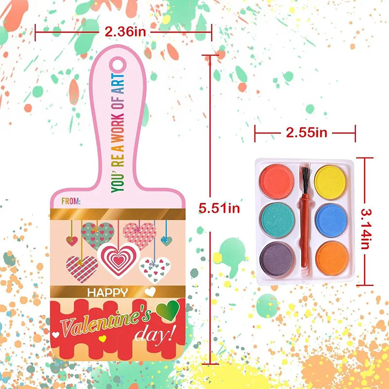 6 Color Watercolor Paint And Valentines Day Card Set For Kid Student Classroom Exchange Game Prize School Party Supplies