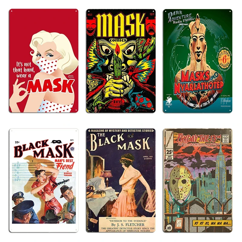 Vintage Art Wear a Mask COMICS Friday Metal Plaque Poster Garage Custom Wall Cave Party Designer Tin Sign Poster