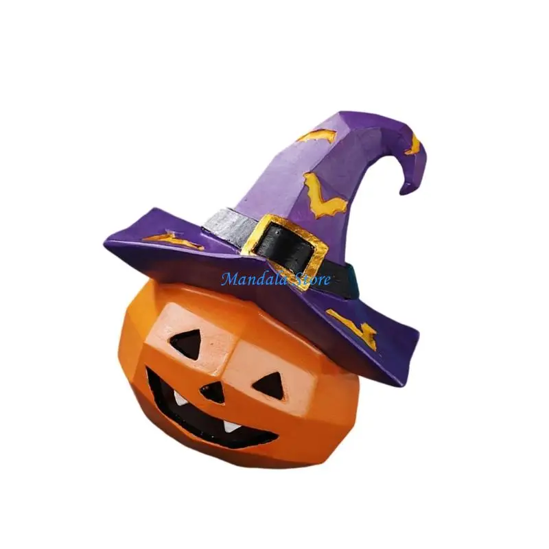 

U2JC Halloween Resins Pumpkin with Witch Hat Miniature Figurine Ornament Great For Kids Pet Outdoor Indoor Home Table Decors