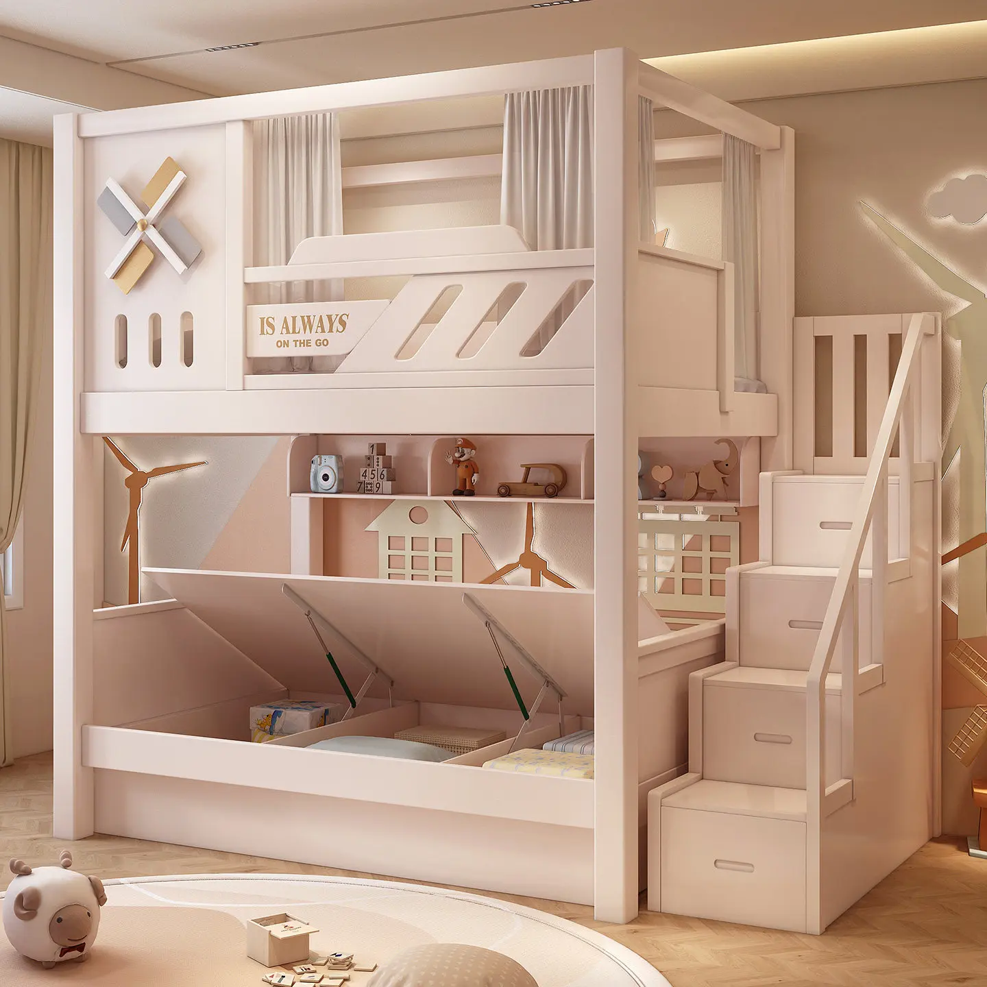 All solid wood high and low beds Children's upper and lower beds with storage drawers Stair bunk beds Multifunctional combinatio