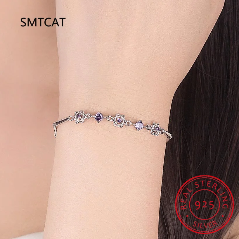 Round Natural Amethyst Hexagram Star Bracelet For Women 925 Sterling Silver Star of David Purple Gemstone Party Fine Jewelry