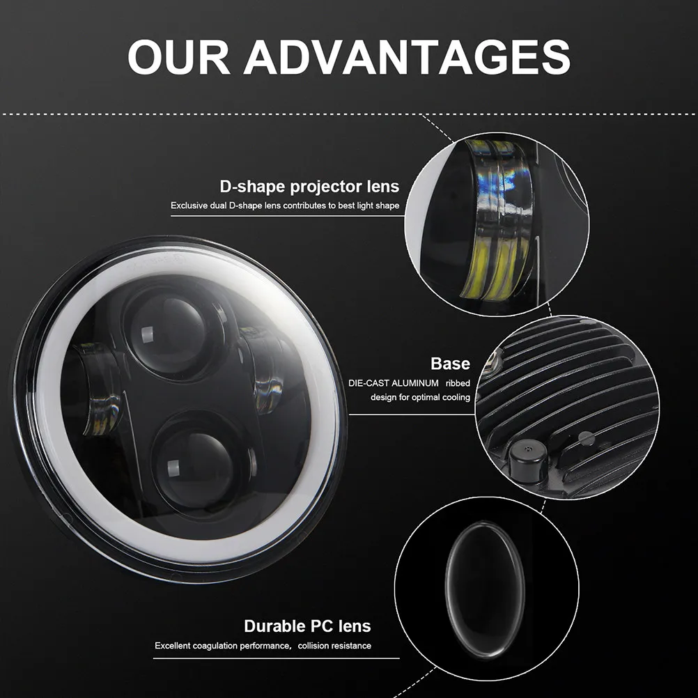 

1Pcs 5.75 Inch Motorcycle Headlight LED Projector Type Angel Eye Design IP67 Waterproof Energy Saving for