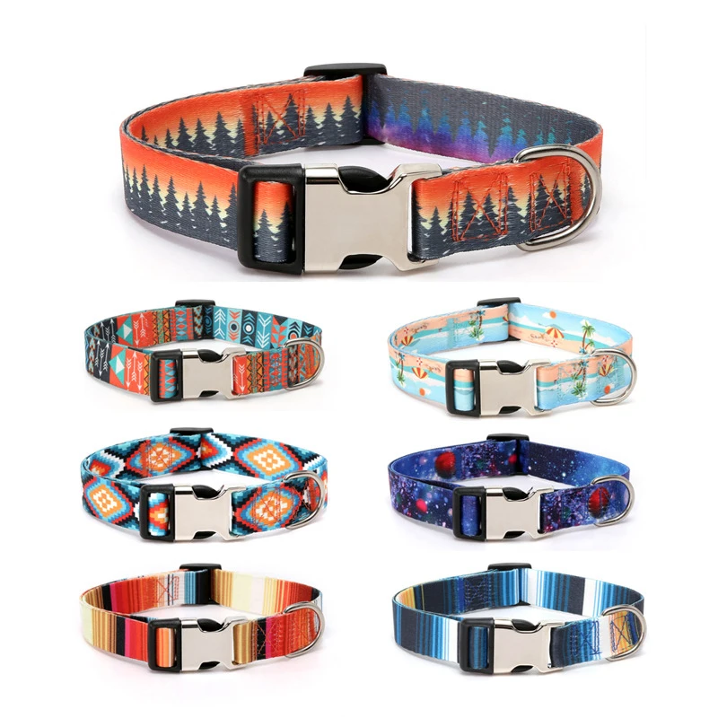 Forest Pattern Collar Pet Accessories Pet Stripes Polyester National Wind Dog Rope Adjustable Nylon Personalized Pet Collar_voghion.com