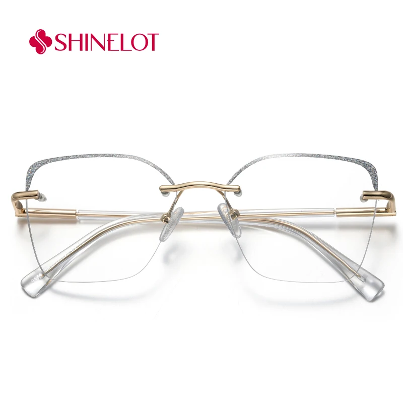 91745 إطار نظارات نسائي رائع بدون إطار على شكل عين القطة وحجب الضوء الأزرق لحماية العين نظارات نسائية على طراز الشباب