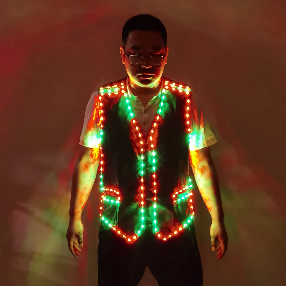 Colorful Led Luminous Vest Ballroom Costume Jacket DJ Singer Dancer Performer Stage Wear Waiter Clothes