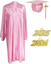 Unisex Adult Shiny Graduation cap and gown Tassel 2024 2025 Year Charm Package School Skirt School Uniform