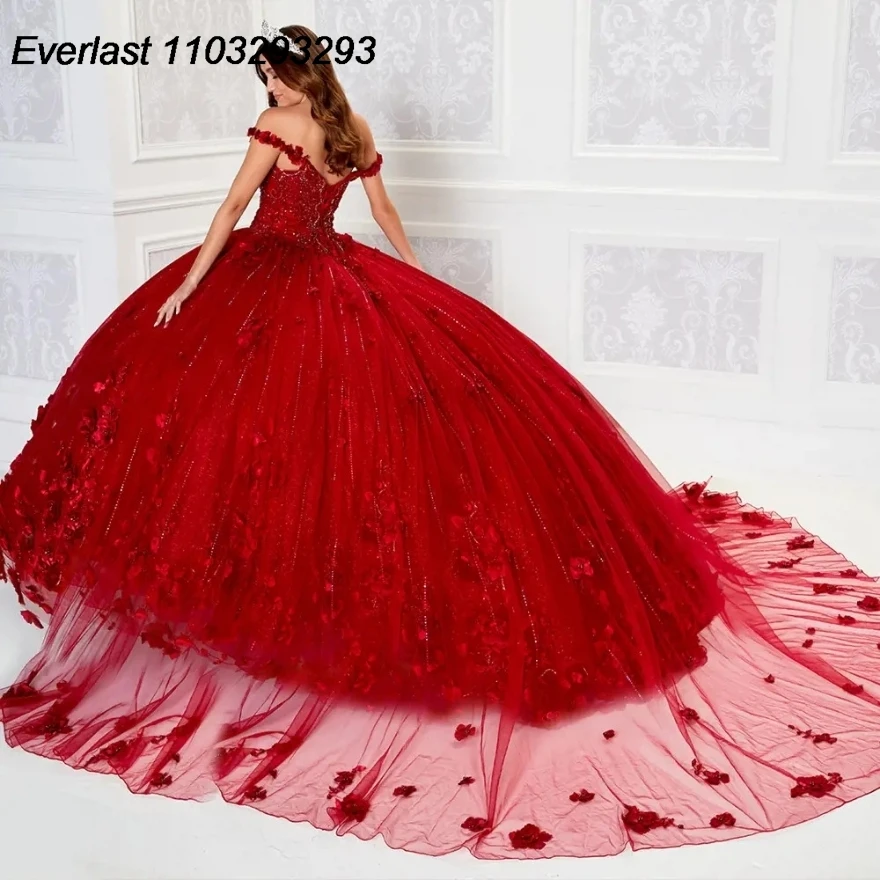 EVLAST-Vestido de baile Quinceanera amarelo com capa, Applique 3D Flower Lace, Beading, México Sweet 16, TQD194, 15