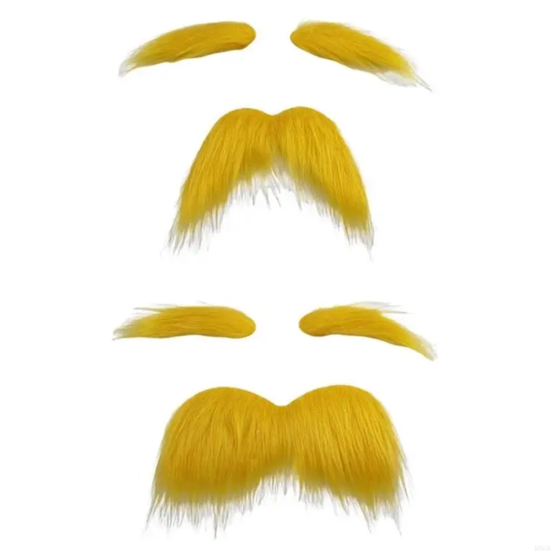 

R66A Fake Beards Mustache and Eyebrows Set, Yellow Mustaches Eyebrows Adhesive Beard for Kid Adult Halloween Christmas