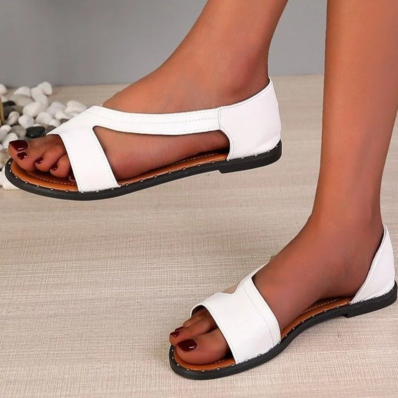 New Summer Shoes Women Sandals Flat Beach Shoes Woman Plus Size Solid Sandal Comfort Leather Sandals