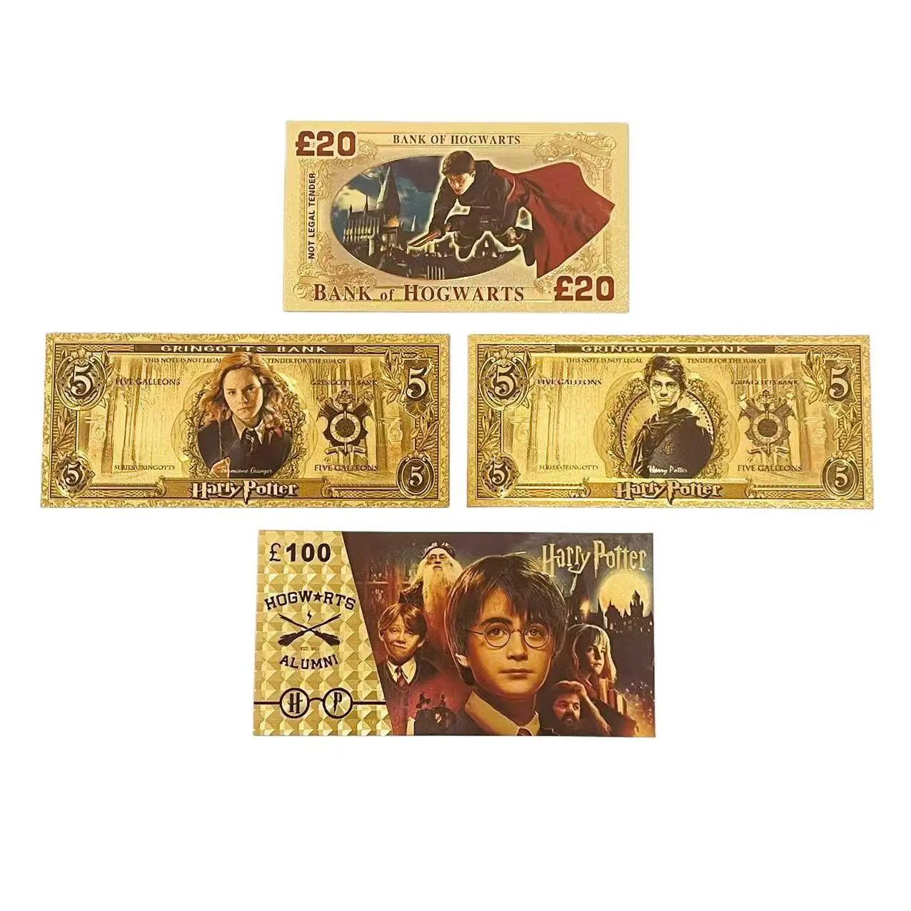 

4 models Classic movie Harry Potter Hermione commemorative golden card magic Anime gold banknote gift collection for fans miniso
