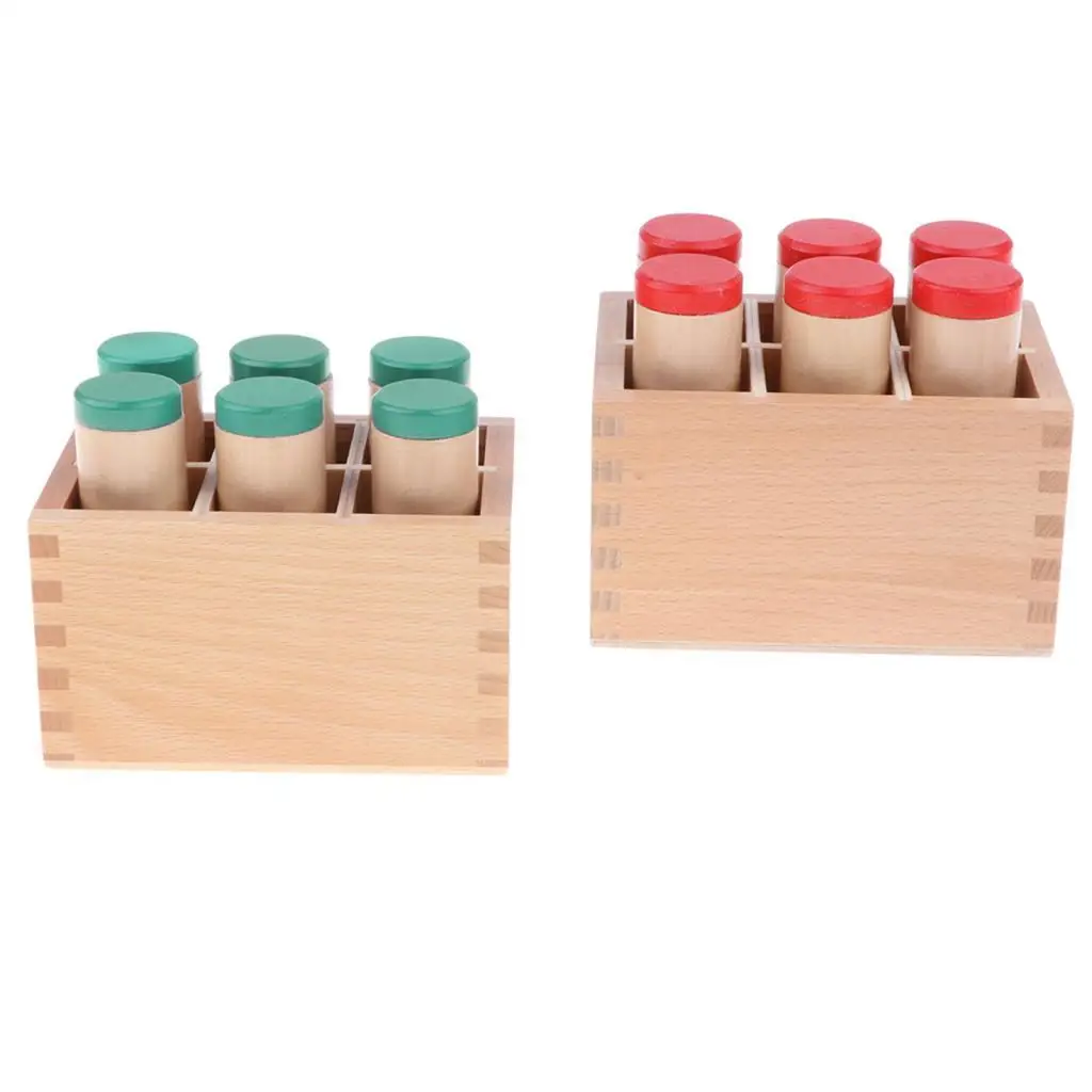 Wooden Montessori Sound Boxes - Each Box with 6 Different Sound Cylinders Filling with Different Materials