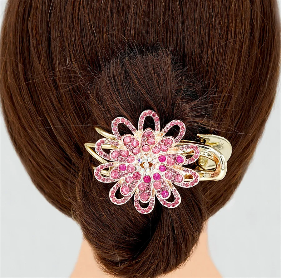 New fashion Rhinestone Hairpin Flower Leaf Duckbill Hair Claws Retro Hair Clips Accessories For Women Shinning Ponytail Headwear