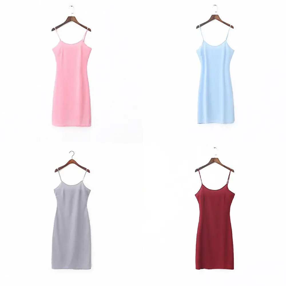 Womens Chiffon Strap Full Cami Under Slip Dress Long Vest Underskirt